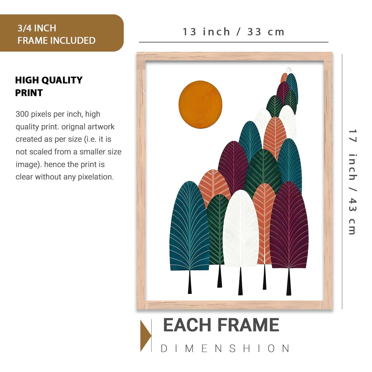 Boho Painting Wall Art Home Decoration Paintings With Frame For Living Room Bed Room Hotel Wall Decor Digital Reprint Set of 3 (13X17 inch)