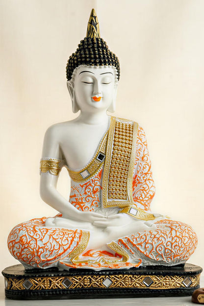 New Limited Edition 25 Centimetre Meditating Sitting Buddha Idol Statue showpiece Home Decor Decoration Items for Living Room and Gifts (Orange1 White)