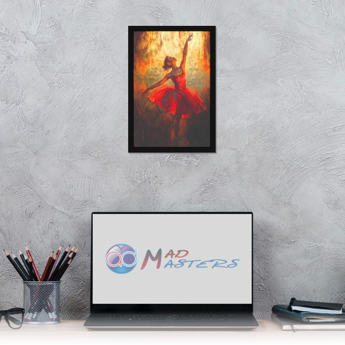 Pretty Dancing Girl in Short Red Dress Beautiful Woman Painting Photo Frame for Living Room, Bedroom, Home Decor and Wall Decoration (MM 1833, 30.5L x 20.3W cm, Paper, Without Plexi Glass)