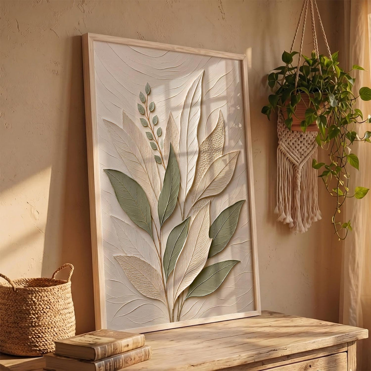 Modern Leaf Art Painting with Frame for wall decor| Floral Wall Art Painting With Frame Home Decoration For Living Room Bed Room Hotel Wall Decor Digital Reprint (14X20 inch)
