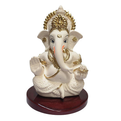 Resin Ganesha/Ganpati with Base - Perfect for Car Dashboard, Office Desk, Shelves, and Home Decor - Ideal Housewarming Gift! (Mukutpeachivorymdf 3.5)