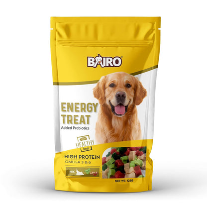 BAIRO Energy Treats Mixed Flavour Chicken, Spinach, Milk and Calcium, High Protein with Added Essential Nutrients for All Breed Dogs, 125 g Pack
