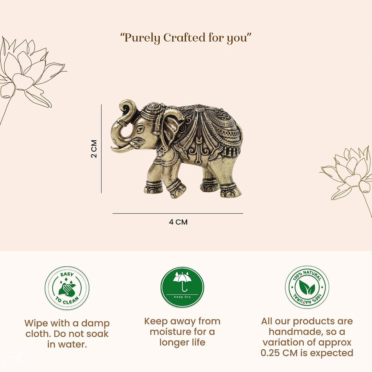 Brass Elephant Statue | Elephant Showpiece for Home & Office | Handmade Brass Figurine for Living Room, Desk Decor (Design01: L4 x W2 x H2 cm)