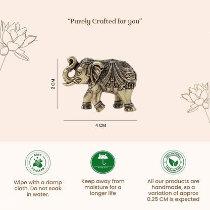 Brass Elephant Statue | Elephant Showpiece for Home & Office | Handmade Brass Figurine for Living Room, Desk Decor (Design01: L4 x W2 x H2 cm)