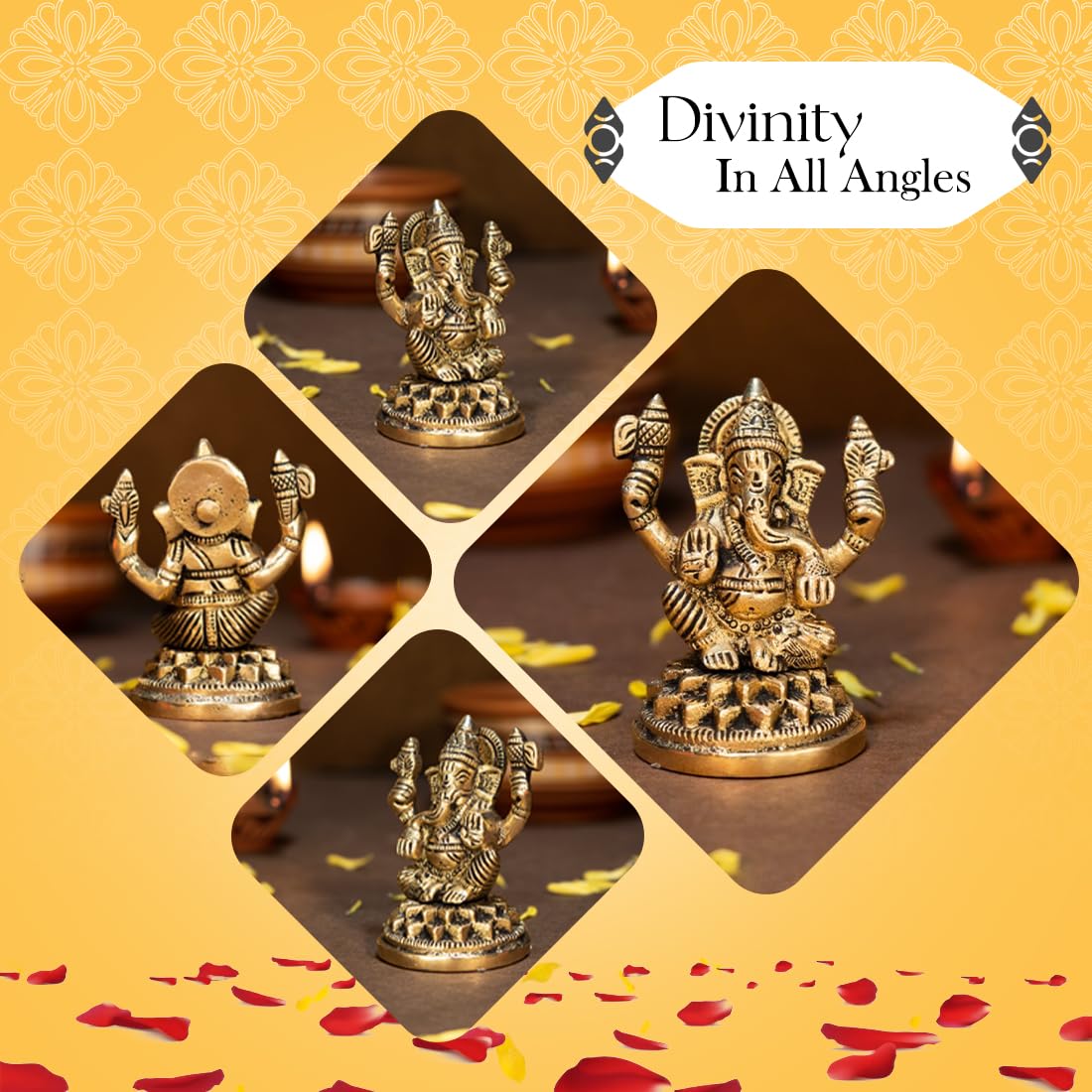 100% Pure Brass Ganesha Idol (Size: 8.4 cm) | Pital Ganesh Murti for Pooja Room, Home Decor, Office Desk and Car Dashboard | Vinayagar Statue for Diwali Puja