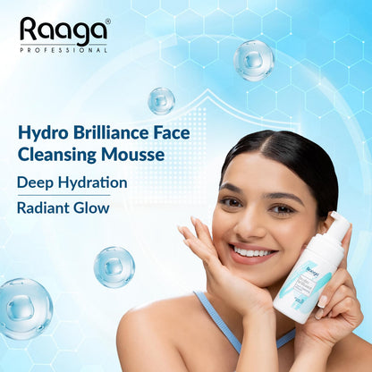 Raaga Professional Hydro Brilliance Face Cleansing Mousse with 2% Lactic Acid and Vitamin E | Paraben Free, Sulphate Free, Dermatologically Tested (100 ml)