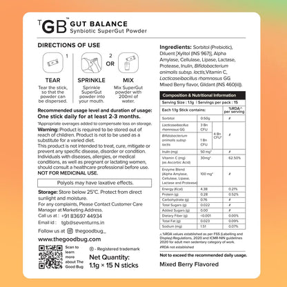 The Good Bug New & Improved Overall Digestive Health Gut Balance Probiotics Supplements- 3Bn Cfu Of Clinically Proven Strains | Aids Digestion, Enhances Nutrient Absorption & Metabolism |15 Days Pack