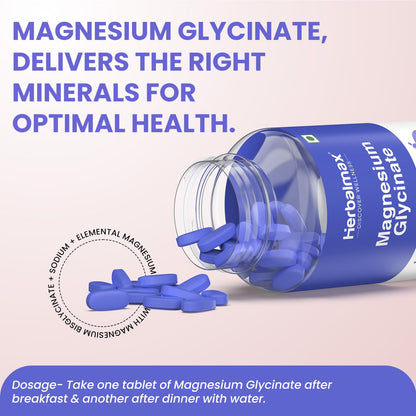 Herbalmax Magnesium Glycinate Supplement 2000mg Per Serving – 30 Veg Tablets | High Absorption Magnesium | Supports Muscle Relaxation, Sleep & Stress Relief | Daily Wellness Support