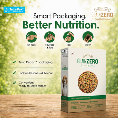 Grain Zero Dog Fresh Food Tetra Pak Lamb & Vegetables, for Adult & Puppy, 350g | Supports Joint & Health | Supports Immune System | Anti Inflammatory Properties | Ready to Serve | One Pack One Meal