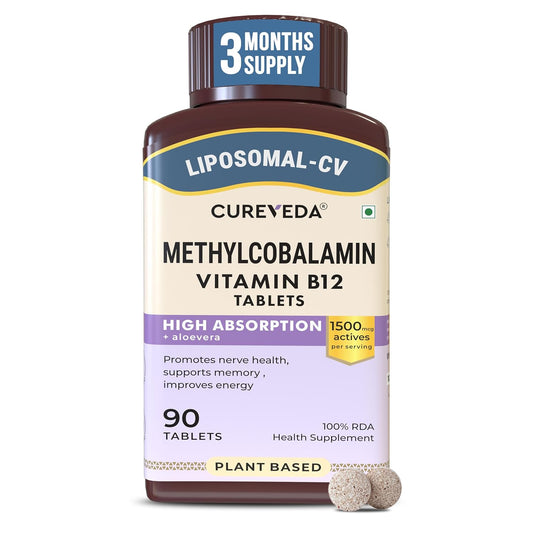 Cureveda Methylcobalamin Vitamin B12 supplement bottle on a white background
