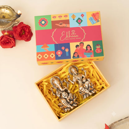100% Pure Brass Lakshmi Ganesh Idol with Gift Box | Pital Murti for Pooja Room Decor Office Desk | Religious Housewarming Grah Pravesh Diwali Wedding Gift for Couple