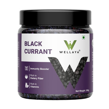 WELLAYA Premium Dried Black Currant - 300gm | Healthy & Tasty Whole Black Current | Rich In Vitamin K, High in Nutrients & Antioxidants | Delicious & Healthy Snack | Gluten-Free Snacking