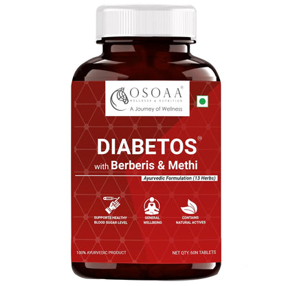 Bottle of Osoaa Diabetos with Berberis & Methi on a white background