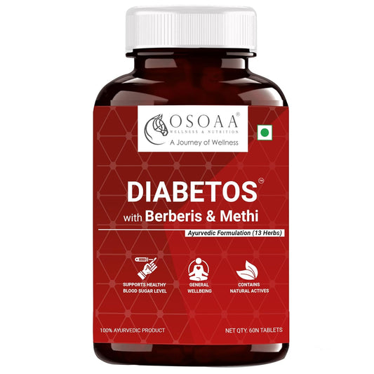 Bottle of Osoaa Diabetos with Berberis & Methi on a white background