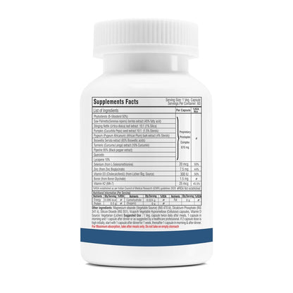 Supplement bottle with label showing ingredients and nutritional information on a white background