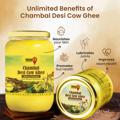 Kisaansay Chambal Desi Cow Ghee | 100% Pure Desi Cow Ghee | Traditionally Bilona Churned | Promotes Gut & Heart Health | Immunity Booster | Rich in Nutrients | Vedic Method | Authentic Ghee