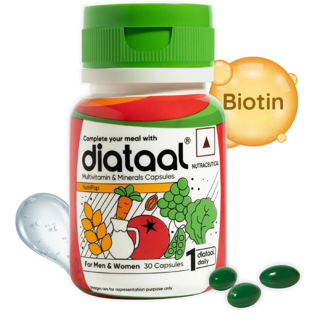 Diataal Multivitamin with Biotin, B12, Niacin, Zinc & Folic Acid | Daily Supplement for Hair, Skin, Immunity & Energy | Men & Women | 30 Capsules