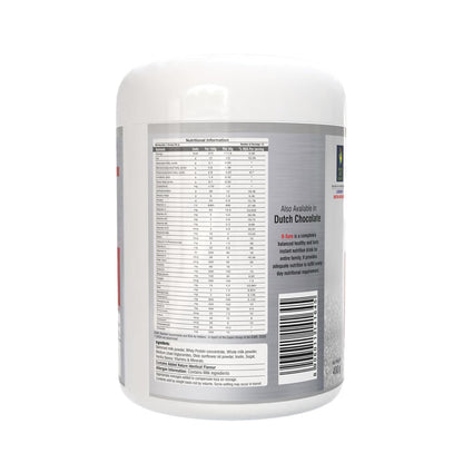 Nutritional supplement container with label on a white background