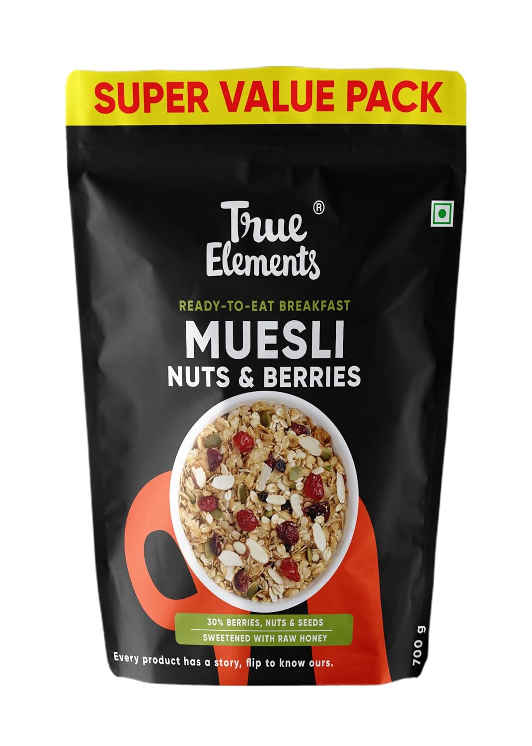 True Elements Muesli Nuts & Berries 700g - With 14% Millets, Almonds & Cranberries | Muesli Nuts Delight | Breakfast Cereal | 100% Wholegrain