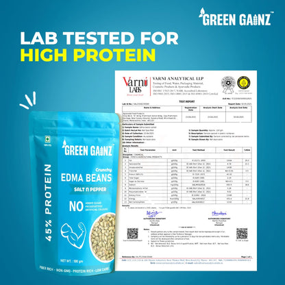 Green Gainz Roasted Edamame Salt n Pepper Flavour 100gm | Healthy Namkeen Snacks | Vegan | High Protein Snack | Weight Loss Friendly | No Palm Oil | Roasted, Not Fried
