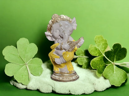 5 Inch Resin Ganesha Idol for Home Decor | Beautiful Ganesh Murti for House Temple, Mandir, Gift Items | Ganpati Playing Guitar Figurine Showpiece Sculpture for Office Desk