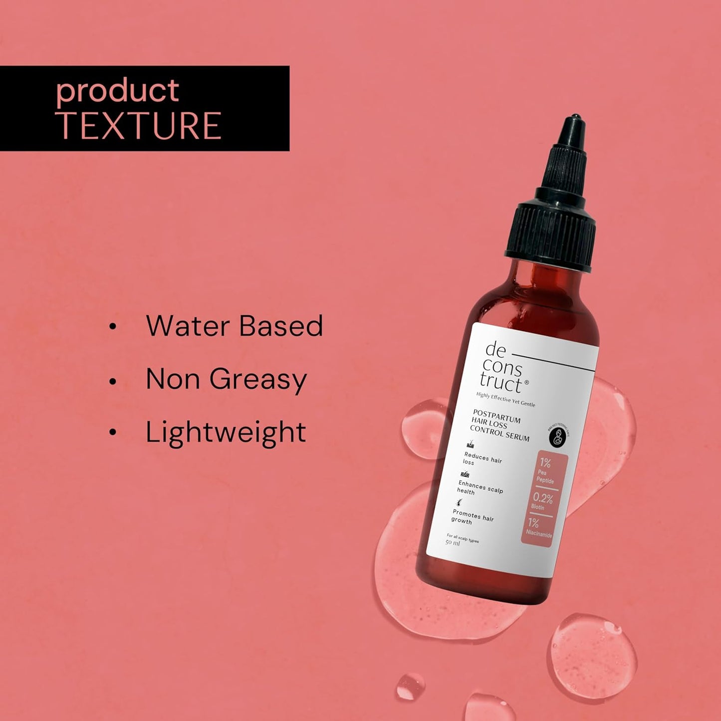 Deconstruct Postpartum Hair Loss Control Serum with Biotin and Contains 1% Pea Peptide + 1% Niacinamide | For hair fall after pregnancy | Breastfeeding Safe | 50ml