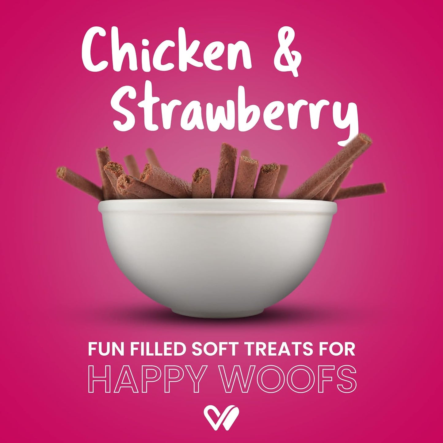 Wiggles Barkstix Dog Treats (Chicken & Strawberry, 100G) | Fresh Chicken Soft Chew Sticks for Training Adult Puppies | Provides Hip and Joint Support with Rosehip Extract and Turmeric | For All Breeds