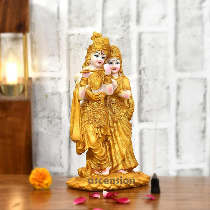Radha Krishna ji Jugal Jodi Murti Poly Resin, Marble Crush for Home Mandir Temple Showpiece Idol Statue Gifts Home Decor Temple Pooja Golden