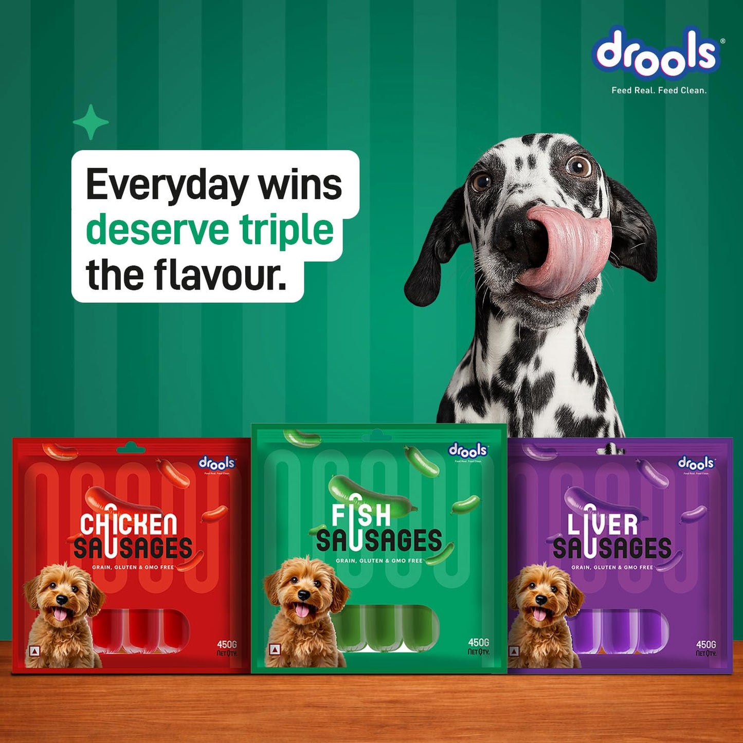 Drools Adult & Puppy Sausage for Dog, 450g | Real Fish Flavour | High Protein | Treat & Food Topper | Grain Free | Best for Training & Bonding | No Preservatives