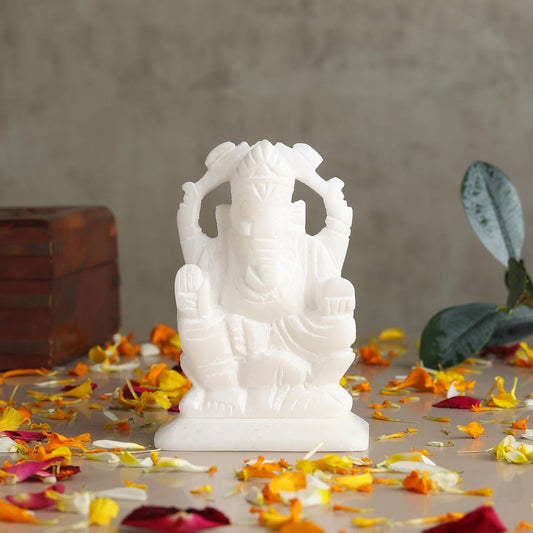 Marble Ganesh Ji Murti for Home Temple & Pooja Room | Decorative Lord Ganesha Idol for Living Room | Ganpati Bappa Statue (Design03: L7 x W4 x H10 cm)