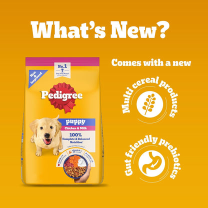 Pedigree Puppy Dry Dog Food, Chicken & Milk, 1 kg, Contains 37 Essential Nutrients, 100% Complete & Balanced Food for Puppies