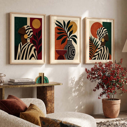 BOHO Home Decor Wall Art | Aesthetic BOHO Artwork with Frame for Living Room Bedroom Hotel Decoration | Digital Reprint Set of 3 Floral | 13X17 Inch