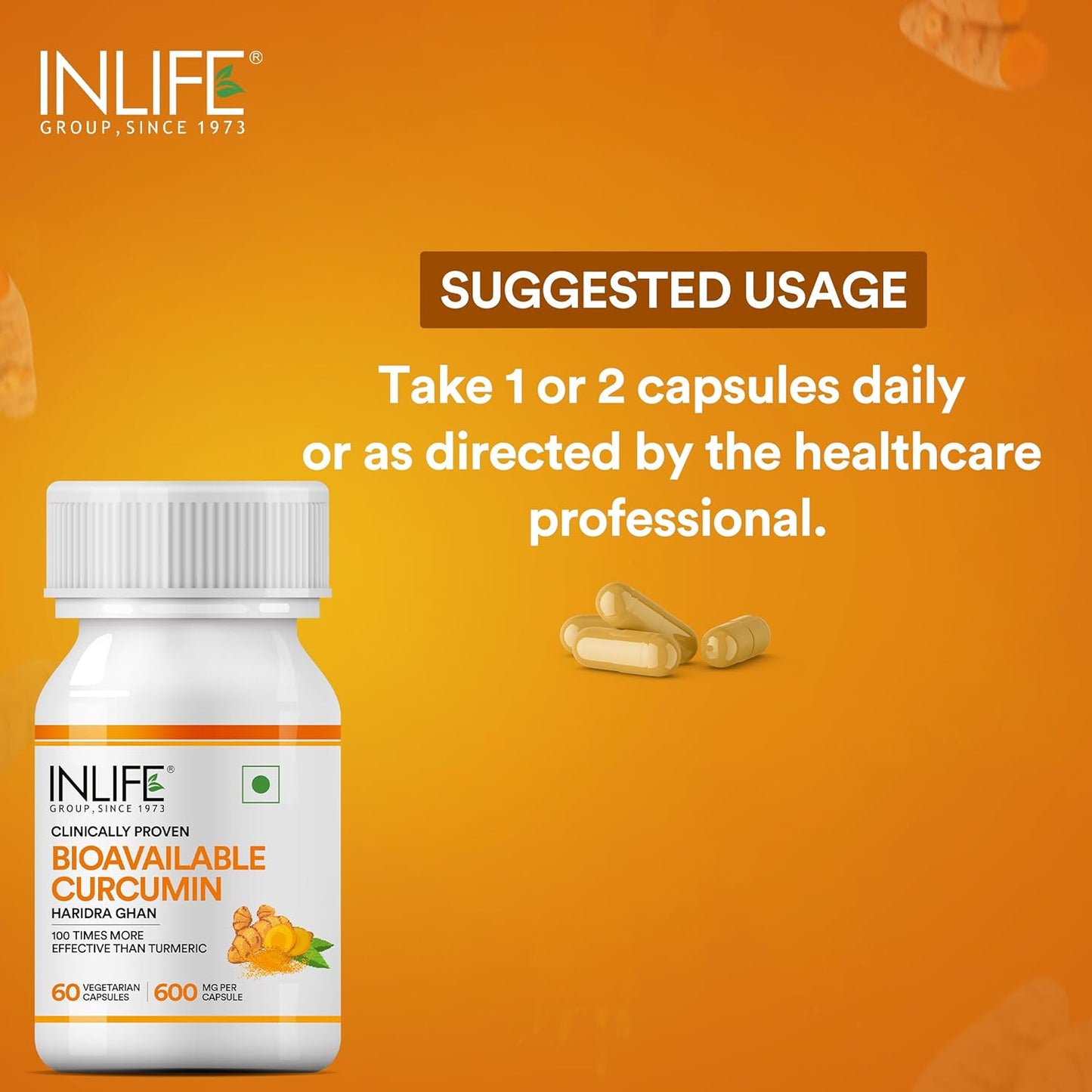 INLIFE Bioavailable Curcumin Capsules | Curcumin Supplement | Clinically Proven Ingredient | Supports Immune Health, 600mg - 60 Capsules (Pack of 1)