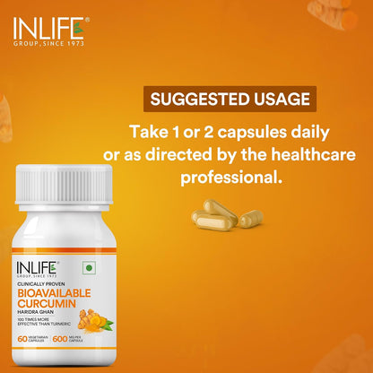 INLIFE Bioavailable Curcumin Capsules | Curcumin Supplement | Clinically Proven Ingredient | Supports Immune Health, 600mg - 60 Capsules (Pack of 1)