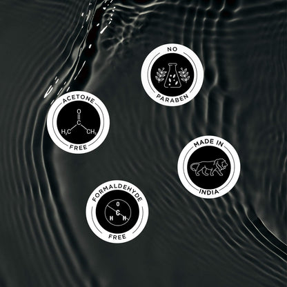 Four circular icons with text on a black background with water-like texture