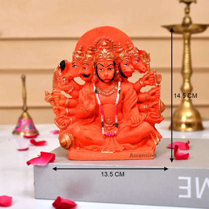 Resin Handcrafted Panchmukhi Hanuman Ji Murti for Home,Office Orange Sankat Mochan Balaji Bajrangbali Idol for Pooja Temple Showpiece Vastu Gift Decoration