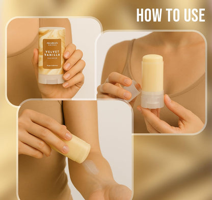 Step-by-step guide on how to use a skincare product with close-up shots of hands holding and applying the product.