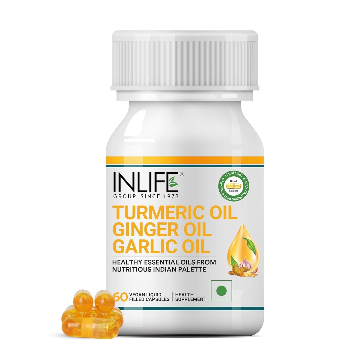 INLIFE Turmeric Oil Ginger Oil Garlic Oil Capsule, Faster Absorption than Extract, Immunity support, Heart Health Supplement for Adults Men & Women – 60 Liquid Filled Vegetarian Capsules (Pack of 1)