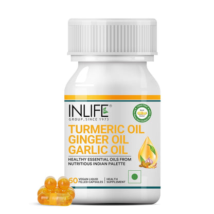 INLIFE Turmeric Oil Ginger Oil Garlic Oil Capsule, Faster Absorption than Extract, Immunity support, Heart Health Supplement for Adults Men & Women – 60 Liquid Filled Vegetarian Capsules (Pack of 1)