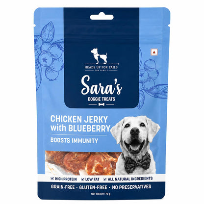 Sara’s Doggie Treats – Dehydrated Chicken Jerky with Blueberry – 70 gm | 100% Natural, High-Protein Dog Treat | Rich in Antioxidants | Grain & Preservative-Free
