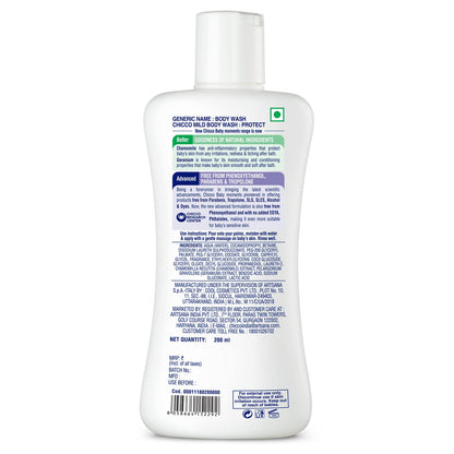 Chicco Baby Moments Mild Body Wash Protect, New Advanced formula with Natural Ingredients, No tears, Suitable for Baby’s Body Wash, No Phenoxyethanol and Parabens (200ml)