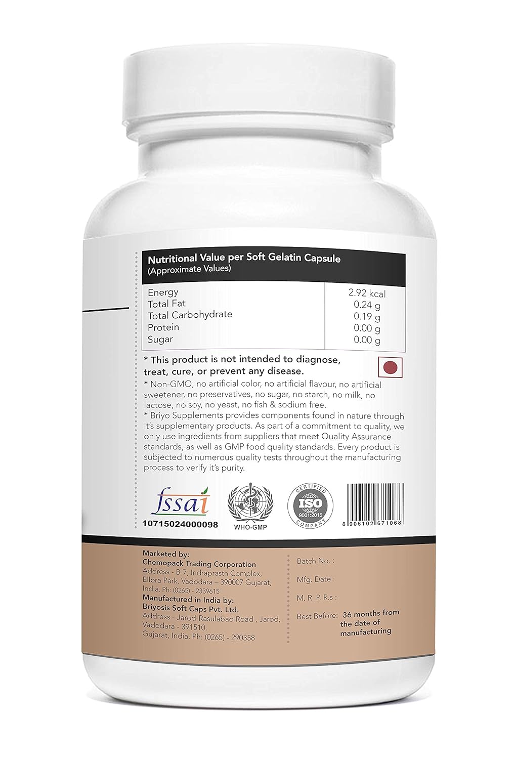 Supplement bottle with label on a white background