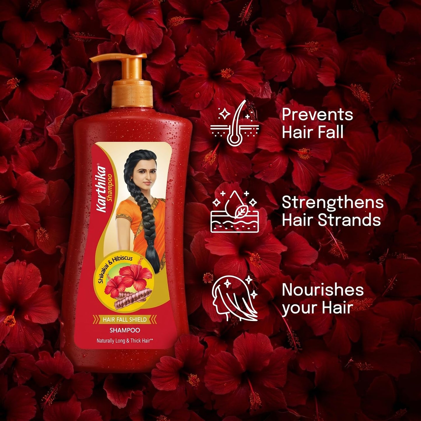 Karthika Hairfall Shield Shampoo with Shikakai & Hibiscus – 1L | Herbal Anti-Hairfall Shampoo for Strong & Healthy Hair | Natural Care for Men & Women