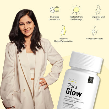 Dr. Su Gluta Glow Supplement | 500mg L-Glutathione with Vitamin C, E, Zinc, Selenium & NAC | For Pigmentation, Dull & UV-Damaged Skin | 2 Tablets/Day | 60 Capsules | Unisex | Skin Radiance Support