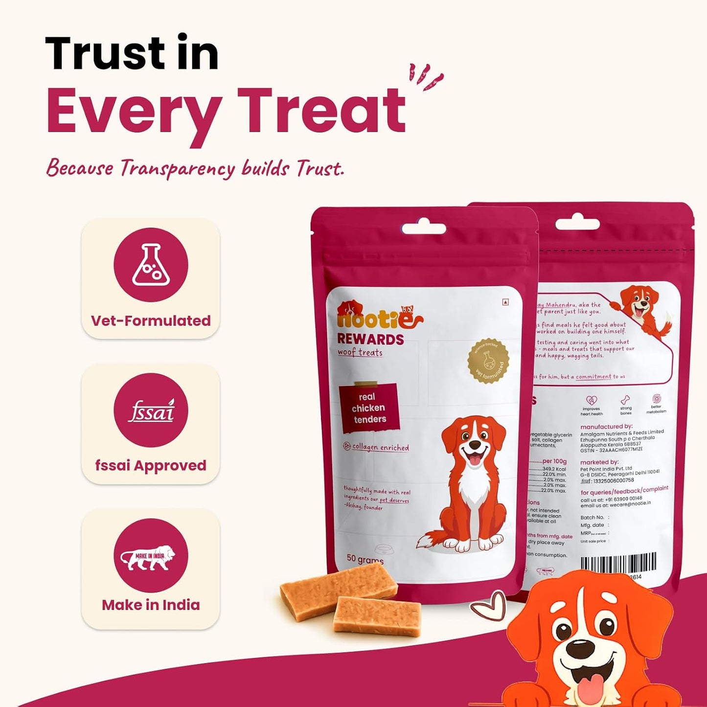 Nootie Rewards Real Chicken Tenders for Dogs 50g | High Protein Dog Treats