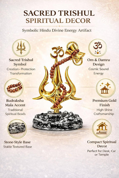 Trishul Matte Finish Decorative Idol – Unique Desk Car & Home Décor Statue Ideal Gift for Office Puja Room & Special Occasions