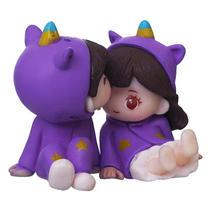 eCraftIndia Valentine Gift for Girlfriend Boyfriend Purple Miniature Romantic Couple Statue Boy Kissing Girl Forehead Showpiece Valentine Gift for Husband Wife Valentines Day Decoration Items