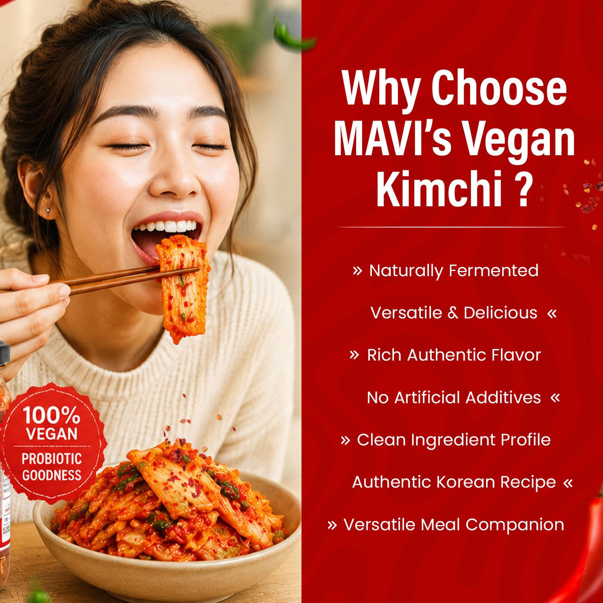 MAVI's Vegan Kimchi | Korean Cabbage Kimchi | Artisanal Probiotic Pickle | 100% Natural, Organic & Vegan | No Preservatives, No Artificial Flavour or Colour | Pack of 1 (200g)