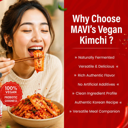MAVI's Vegan Kimchi | Korean Cabbage Kimchi | Artisanal Probiotic Pickle | 100% Natural, Organic & Vegan | No Preservatives, No Artificial Flavour or Colour | Pack of 1 (200g)