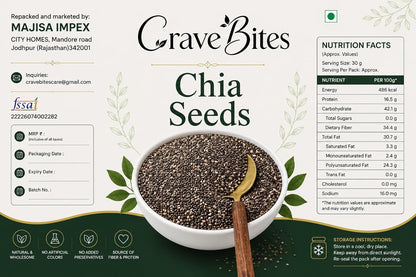 Crave Bites Premium Chia Seeds 100 gm | Rich Source of Calcium, Fibre & Protein | Clean Chia Seeds for Eating & Weight Management | Jar Pack